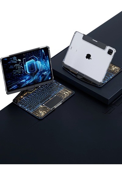 Mey İthalat Jp11 Apple Uyumlu iPad Pro 11 2022 Kılıf Vales Dönen Ledli Klavyeli Tablet Kılıfı - Siyah Arka Kapak