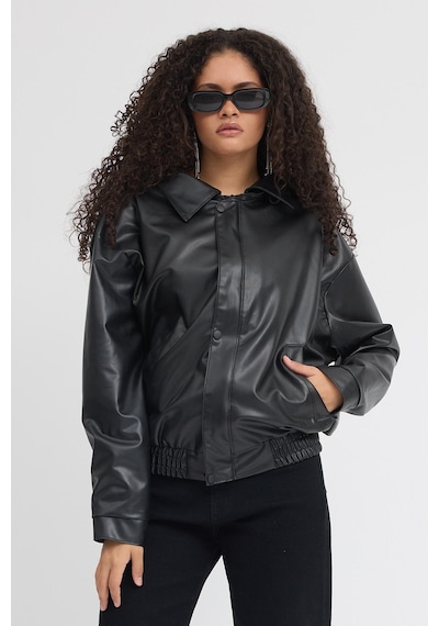 Prifaldi Pb Oversize Siyah Deri Ceket Siyah