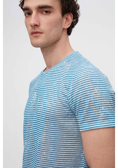D's Damat Twn Slim Fit Saks Mavi Çizgi Baskılı T-shirt 2ec1438360200 Saks Mavisi