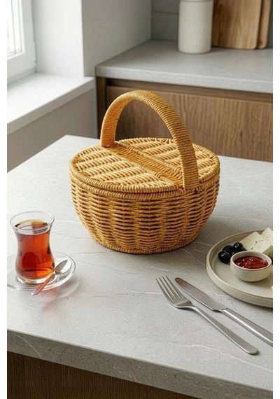 Yuvarlak Hasır Rattan Mini Kulplu Organizer Sepet - Bb6068 Diğer