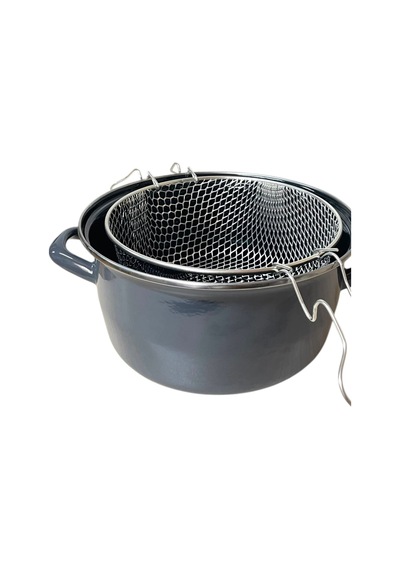 Lüks Emaye Kızartma Tenceresi 22 Cm Gri