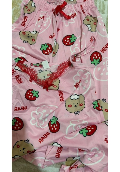 Gk Luxury & Fashıon Boyraz Pembe Askılı Alt Uzun Pijama Takımı Çilekli Ve Ayıcıklı -milan Takım 20392 Gk Luxury & Fashıon Boyraz Pembe Askılı Alt Uzun Pijama Takımı Çilekli Ve Ayıcıklı -milan Takım 20392
