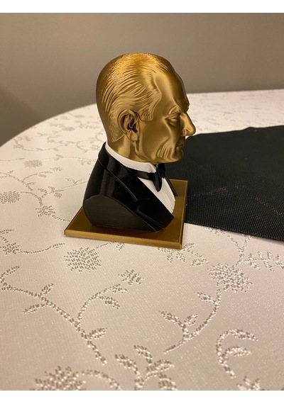 Riva Self Atatürk Büstü Özel Tasarım Gold Siyah Smokinli Biblo Heykel 3d - 10 Cm