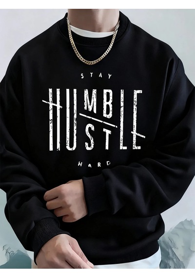 Startmore Tarzsokak Stay Humble Hustle Hard Printing Erkekler İçin Kapüşonlu Sweatshirt Sonbahar Polar Sıcak Swea Siyah