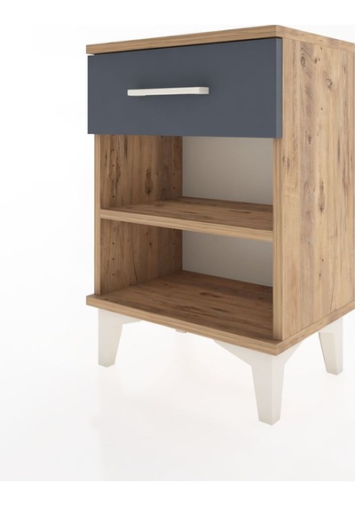 Arges Komodin Tek Raflı Tek Çekmeceli 44x30x64 Çam-antrasit Atlas Çam