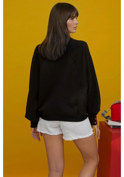 Hiccup İşlemeli Pamuklu Sweatshirt Siyah