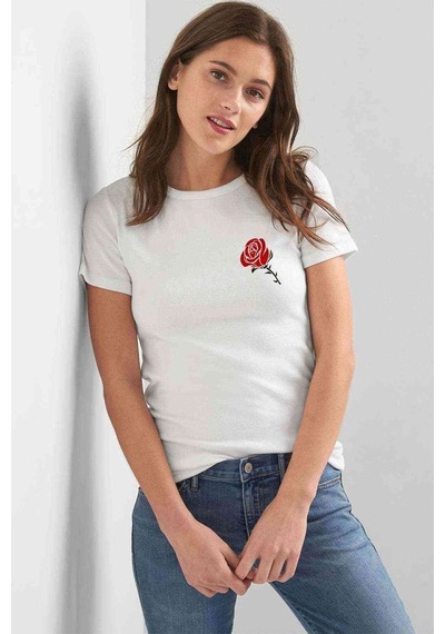 Silhouette Lotus Flower Kadın Beyaz Tshirt