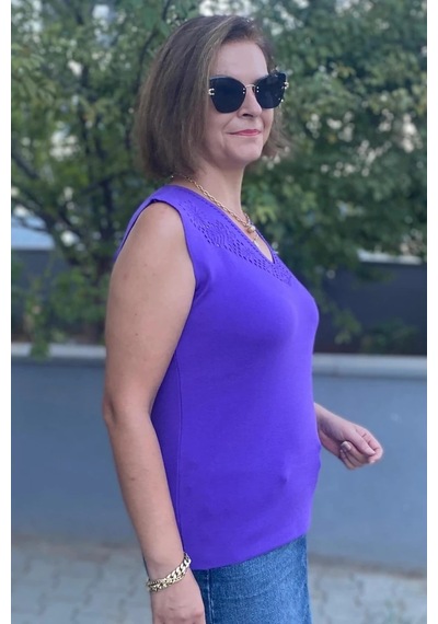 Mia Butik Kadın Lina Mor Merserize Kolsuz Bluz Mor