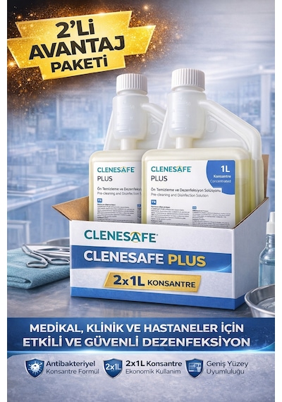 Clenesafe Plus 1 L Konsantre Ön Temizleme Ve Dezenfeksiyon Solüsyonu Medikal Yüzey Temizleyici 2 Adet