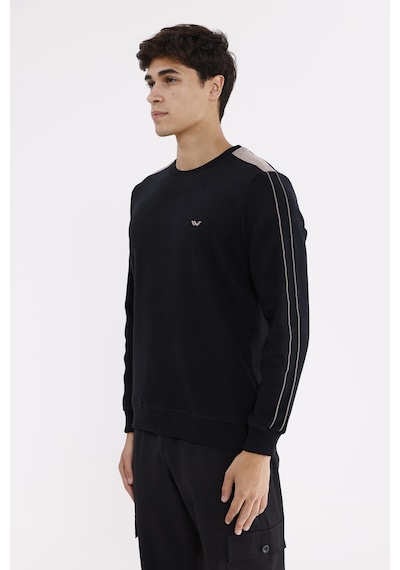 Rowinger Selanik Doku Yumuşak Tutuşlu Rahat Kalıp Yuvarlak Yaka Esnek Manşetli Sweatshirt Black