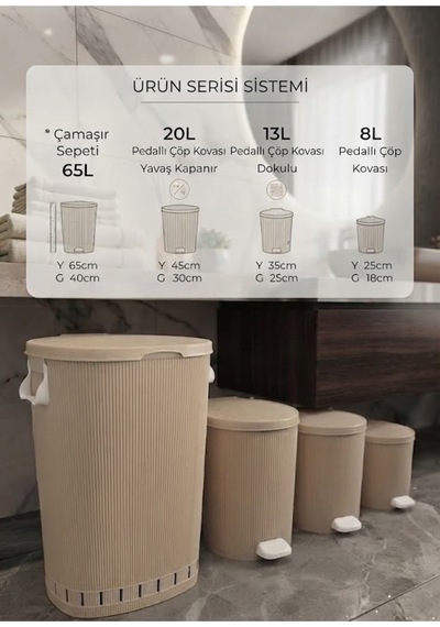 Premıum Kanal Tasarım Çamaşır Sepeti Ve Pedallı Çöp Kovası Seti 65l, 20l, 13l, 8l - Hava Akışlı Tasarım, Soft-close Kapak Bej - 909315802 Bej Premıum Kanal Tasarım Çamaşır Sepeti Ve Pedallı Çöp Kovası Seti 65l, 20l, 13l, 8l - Hava Akışlı Tasarım, Soft-close Kapak Bej - 909315802 Bej