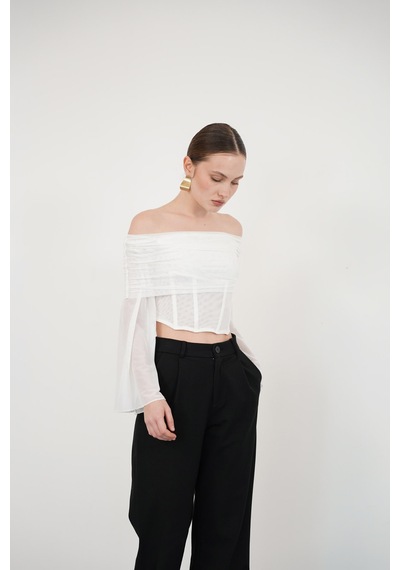 Verymoda D 2977 Uzun Kol Tül Bluz - D2977 Krem