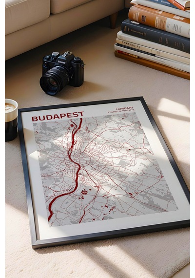Budapeşte Macaristan Haritası Çerçeveli Tablo Lüks Salon Ofis Duvar Dekorasyonu Hediyelik Tablo