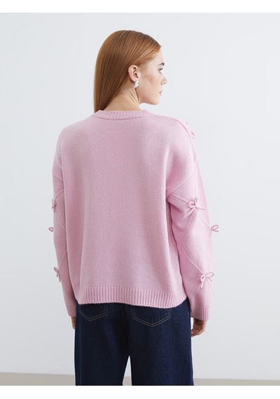 Lcw Modest Pembe Bisiklet Yaka Fiyonklu Kadın Triko Kazak