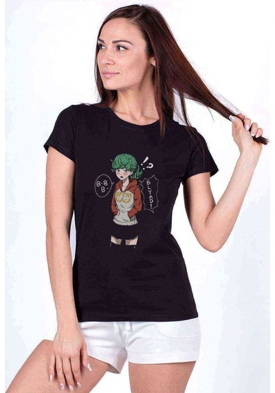 Anime One Punch Man Baskılı Siyah Kadın Tshirt (534671988)