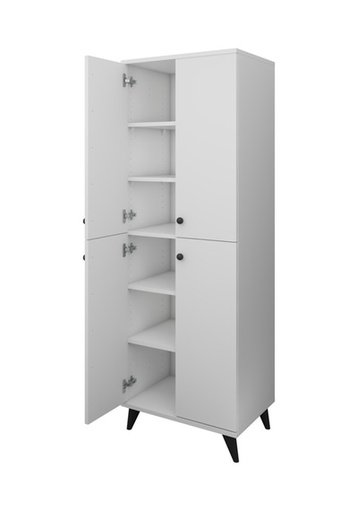 Simple Çok Amaçlı Dolap 5 Raflı 4 Kapaklı 60x44x176 Beyaz Beyaz