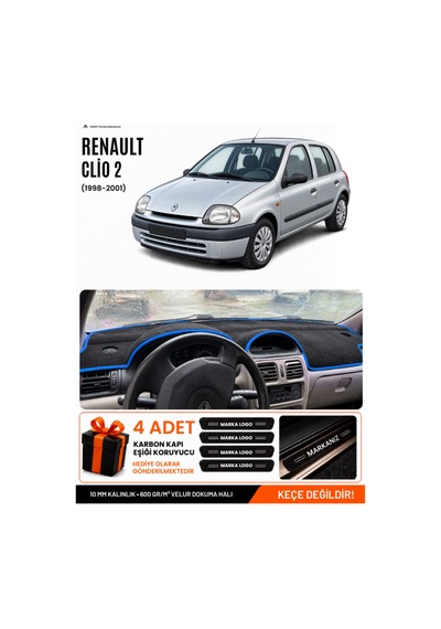 Renault Clio 2 Ekranlı 1998-2001 Uyumlu Torpido Örtüsü, Torpido Kılıfı - Siyah Mavi