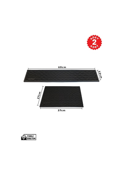 2 Li Avantaj: Çok Amaçlı Kauçuk Set, Bar Mat, Bulaşık Kurutma, Tencere Altlığı, Saksı Altlığı Siyah