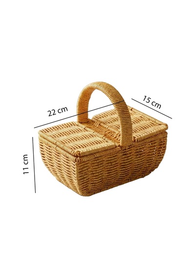 Dikdörtgen Hasır Rattan Mini Kulplu Organizer Sepet - Bb6067 Diğer