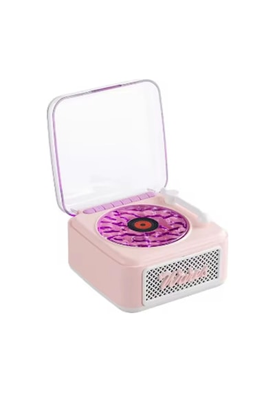 Belirtilmemiş Nostalji Mini Plak Görünümlü Radyolu Bluetooth Hoparlör 3d Ses Dalgası Retro Müzik Plak Pembe