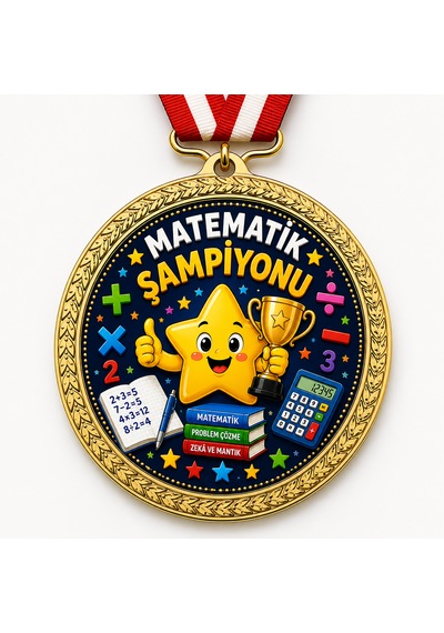 Matematik Şampiyonu Madalyası - Dijital Baskılı 1. Kalite Madalya Altın