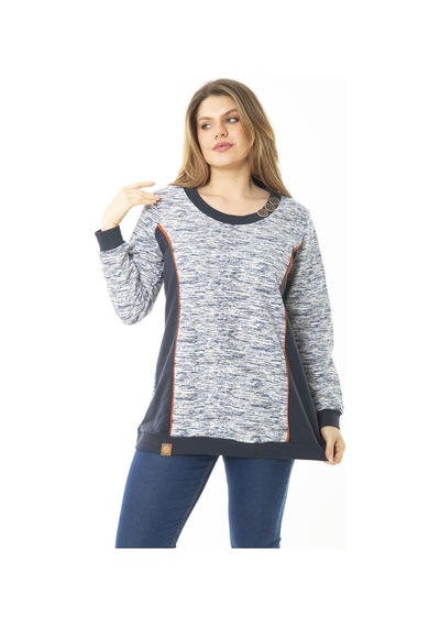 Şans Kadın Büyük Beden Lacivert Süs Düğme ve Kup Detaylı Sweatshirt 65n37121-lacivert Lacivert