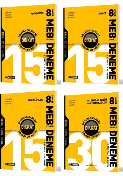 Hız 2026 8. Sınıf Lgs Matematik + Türkçe + Fen + İnkılap Branş Deneme Seti 4 Kitap