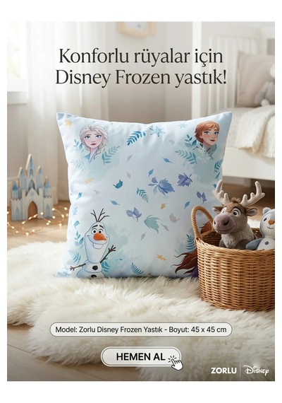 Zorluteks Zorlu Disney Frozen Karlar Ülkesi Lisanslı Dekoratif Kırlent / Yastık Buz Mavi