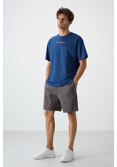 Air Jones Tommy Life Parlament Pamuklu Kalın Yüzeyi Dokulu Oversize Fit Baskılı Erkek T-shirt - 88364 Parlament