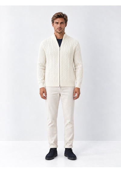 Xint Ekru Regular Fit Dik Yaka Hırka 801779