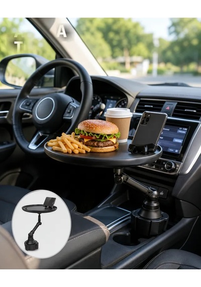 Astraltech Araç İçi Bardaklık Tepsisi 360 Döner Ve Telefon Standlı