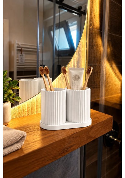 Modern Banyo Organizeri Ve Çok Amaçlı Diş Fırçası Tutucu Beyaz