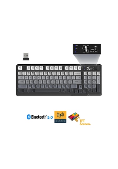 Miaxtreme Freewolf M96 2.4g+bt5.0 Triple Mebran Sessiz Tasarım Tft Led Ekranlı Reinbow Gaming Oyuncu Klavye