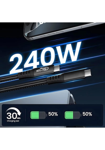 Cr69 Thunderbolt 5 / Type-c Kablo 80gbps / 120gbps Hız, Pd240w Şarj, 16k 60hz Görüntü Destekli, E-marker Çipli 1 Metre