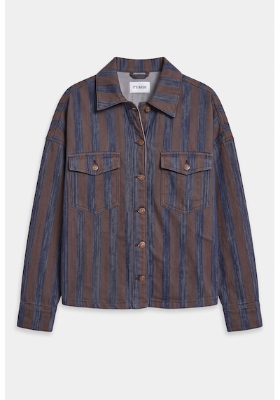 Kadın Kahve Kot Çizgili 1w6-7 Oversize Denim Ceket