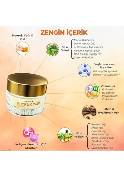 Kuyruk Yağı Kremi Kırışıklık & Yaşlanma Karşıtı Anti Aging Yüz Bakım Kremi 50ml - Collagen İlaveli, Nemlendirici Etki