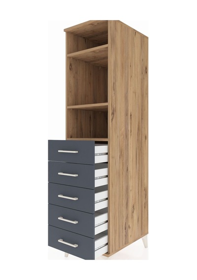 Kronos Dolap 3 Raflı 5 Çekmeceli 44x59x182 Çam-antrasit Atlas Çam