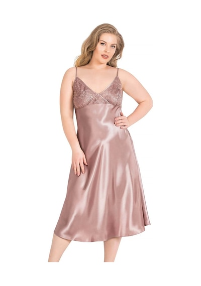 Aria's Closet Arias Closet Büyük Beden Vizon Uzun Saten Gecelik Vizon