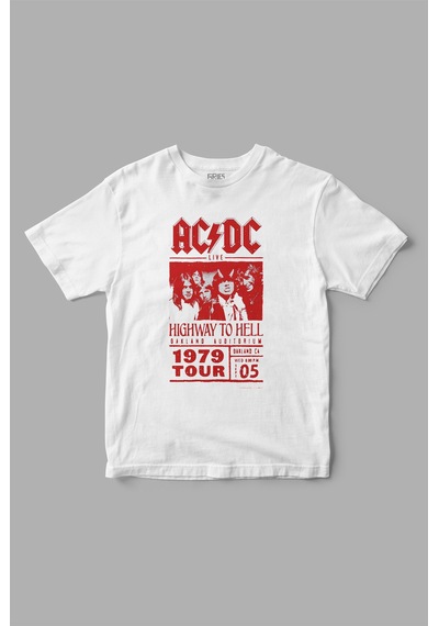 Acdc Müzik Grubu Baskılı Tişört Beyaz