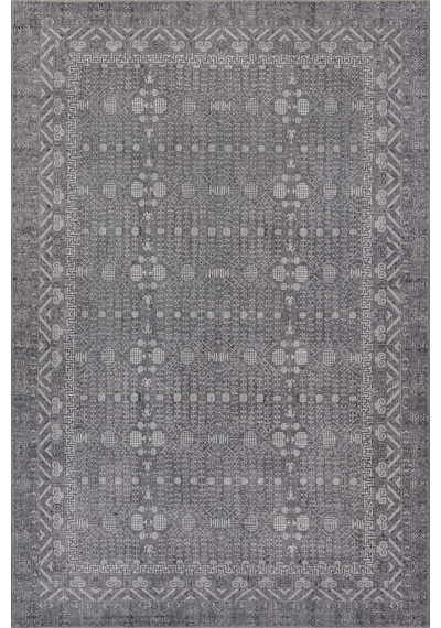 Artloop Folk Gri Antrasit Minimal Etnik Geometrik Desenli Dokuma Tabanlı Şönil Halı Al 554