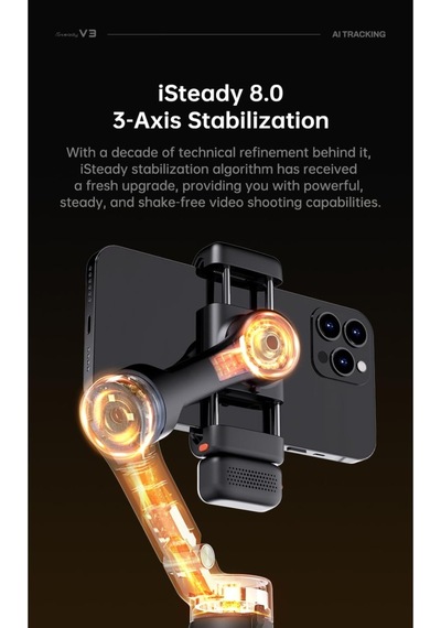 İsteady V3 Gimbal Akıllı Telefon İçin 3 Eksenli Stabilizatör, Manyetik Aı İzleyici, Dolum Işığı, Çıkarılabilir Kontrolör, Entegre Uzatma Çubuğu Ve Canlı Yayın Ve Vlog İçin Tripod