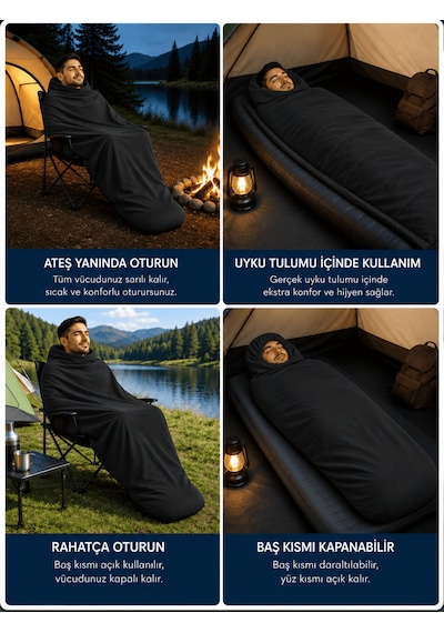 Beylini Kamp Uyku Tulumu Nefes Alır Jarse Esnek Kumaş Dayanıklı Taşıma Çantası Hediyeli Uyku Tulumu Konforlu Yıkanabilir Gezi Outdoor Av Balık Festival Siyah