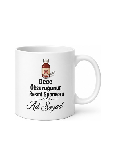 Öksürük Şurubu Veren Annelere Balgam Sökücü Gece Öksürüğü Kupa Hediye Bardak Beyaz / Çok Renkli