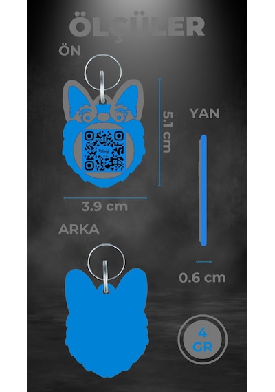 Petjoo 15.T.Teg Mavi-Gri Qr'lı Köpek Künyesi