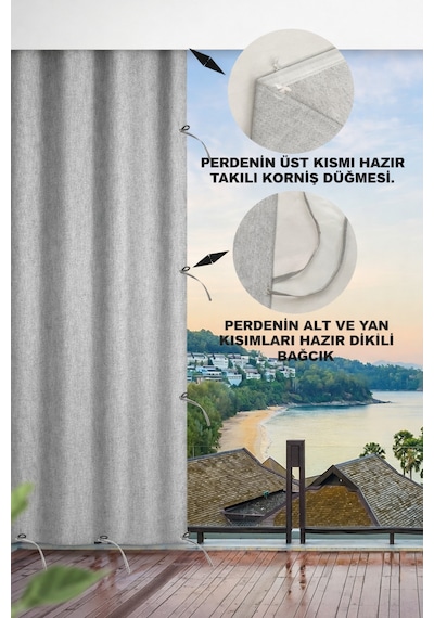 Su Geçirmez Balkon Perdesi Lüks Kornisli Bağcıklı Branda Balkon Brandası Gri