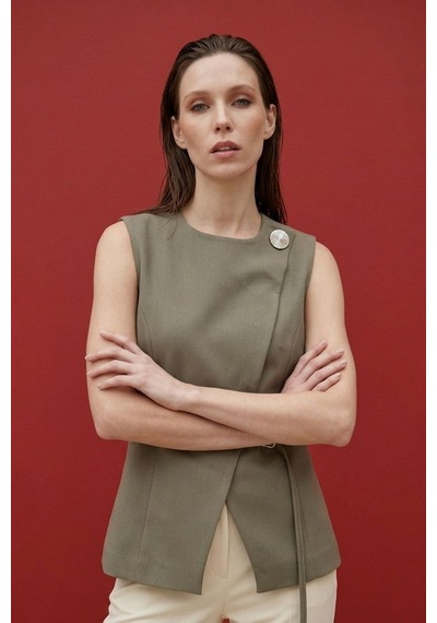 Hiccup My Fashıon Kemerli Krep Yelek Haki Yeşil 02
