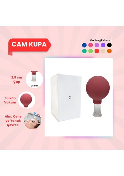 Silikon Vakumlu Cam Yüz Masaj Kupası No:2 Kırmızı Çok Renkli
