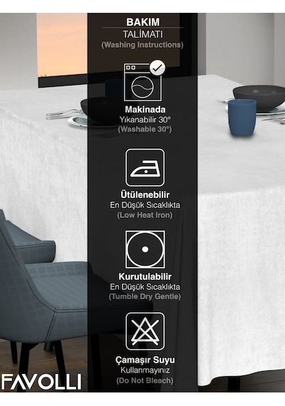 Kadife Dokulu Beyaz Renk Masa Örtüsü Beyaz