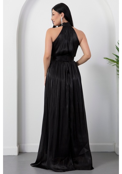 Kalopya Halter Yaka Şifon Elbise Grs4128 Siyah