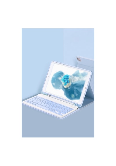 İpad Pro 11 2024 Kılıf Kc01 Smart Klavyeli Tablet Kılıfı - Açık Mavi Diğer